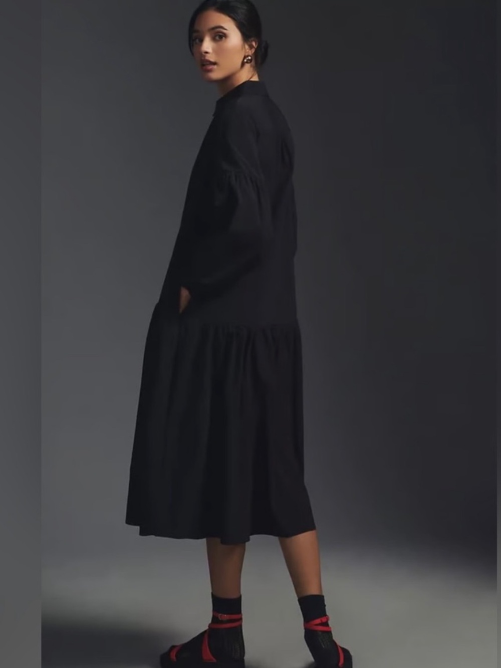 Maeve Black Long Sleeve Button Shirt Dress - Picture 2 of 13